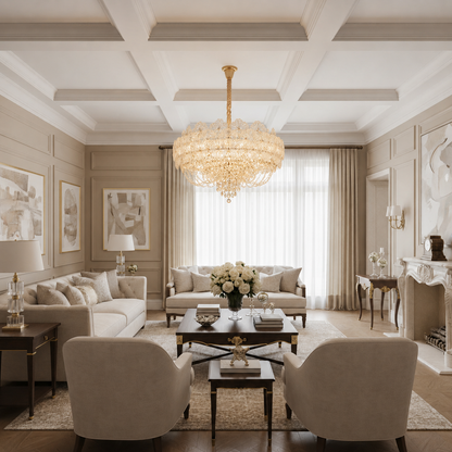 Lampadario in Cristallo CROWN Elegance 9xE14, Diametro 50cm, Altezza 41cm, Oro Lucido, Altezza Regolabile, Design Elegante Lampadario in Cristallo Titolo predefinito Alessandro Design