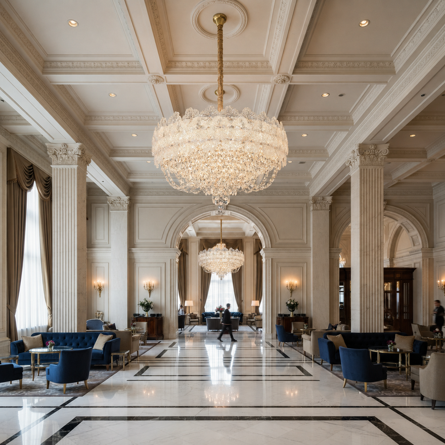 Lampadario in Cristallo CROWN Elegance 9xE14, Diametro 50cm, Altezza 41cm, Oro Lucido, Altezza Regolabile, Design Elegante Lampadario in Cristallo Titolo predefinito Alessandro Design