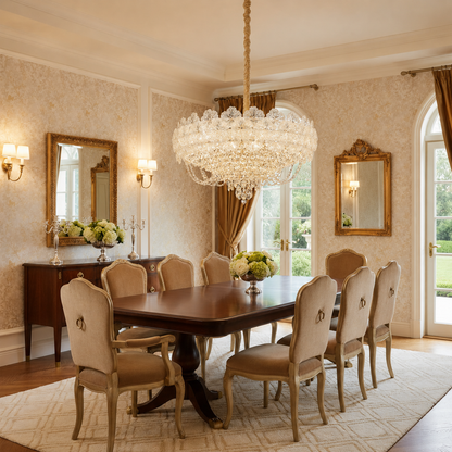 Lampadario in Cristallo CROWN Elegance 9xE14, Diametro 50cm, Altezza 41cm, Oro Lucido, Altezza Regolabile, Design Elegante Lampadario in Cristallo Titolo predefinito Alessandro Design