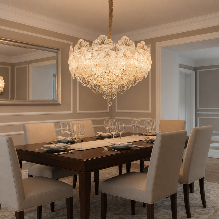 Lampadario in Cristallo CROWN Regalis 21xE14, Diametro 80cm, Altezza 45cm, Oro Lucido, Altezza Regolabile, Design Elegante Lampadario in Cristallo Titolo predefinito Alessandro Design