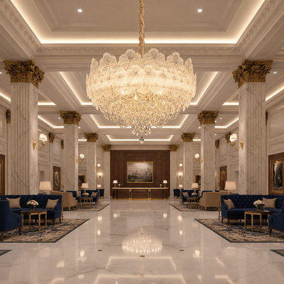 Lampadario in Cristallo CROWN Regalis 21xE14, Diametro 80cm, Altezza 45cm, Oro Lucido, Altezza Regolabile, Design Elegante Lampadario in Cristallo Titolo predefinito Alessandro Design