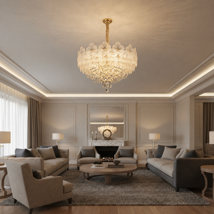 Lampadario in Cristallo CROWN Regalis 21xE14, Diametro 80cm, Altezza 45cm, Oro Lucido, Altezza Regolabile, Design Elegante Lampadario in Cristallo Titolo predefinito Alessandro Design
