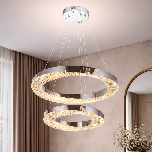 Lampadario LED con Telecomando, 196W, HALO Magno, Diametro 40+60 cm, Altezza 120 cm, IP20, Luce Fredda/Neutra/Calda, Dimmerabile, Cromo, Cristallo, Metallo Lampadario LED con Telecomando Titolo predefinito Alessandro Design