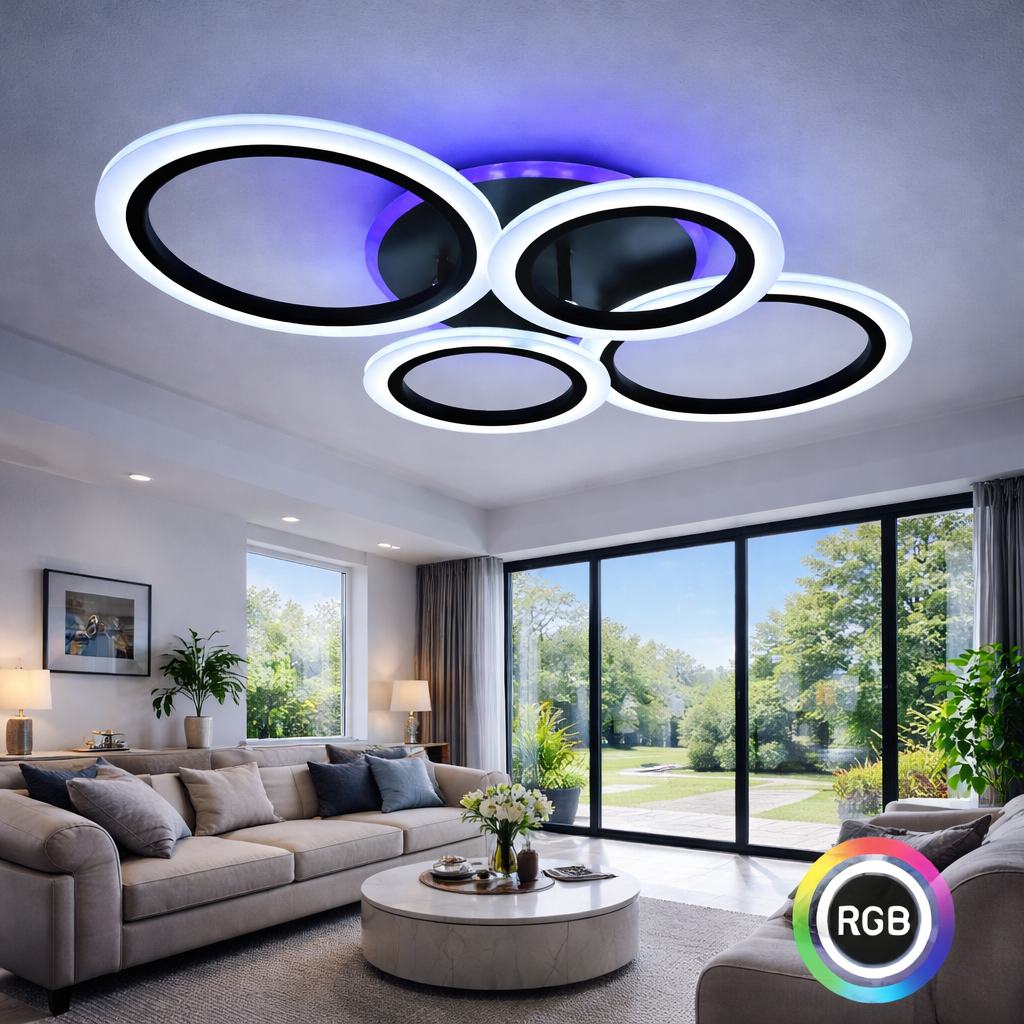 Lampadario LED con telecomando BETTY 41W, 4 Cerchi, Luce Fredda/Calda/Neutra/RGB, Dimmerabile, Nero Lampadari LED con Telecomando Titolo predefinito Alessandro Design