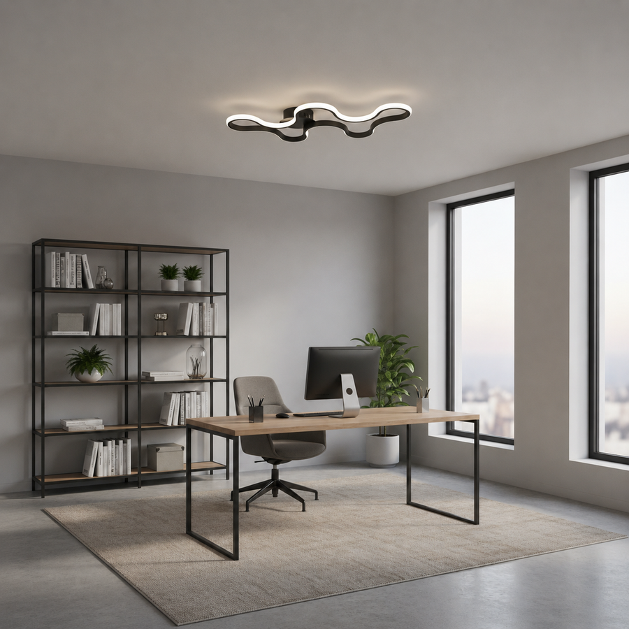 Lampadario LED con telecomando ORMS Eleganza, 3000K/4000K/6000K, 56W, Metallo e Plastica, Nero