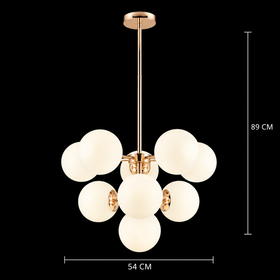 ORBS Magno Lampadario in plastica stampata in rotazionale, 54cm, 9xE27, Globi, Oro