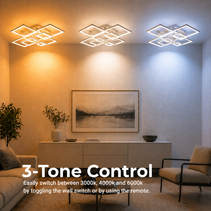Lampadario a LED con telecomando ELLA 187W, 8 Quadrati, Luce Fredda/Calda/Neutra, Dimmerabile, Lampadario a LED Bianco con telecomando Titolo predefinito Alessandro Design