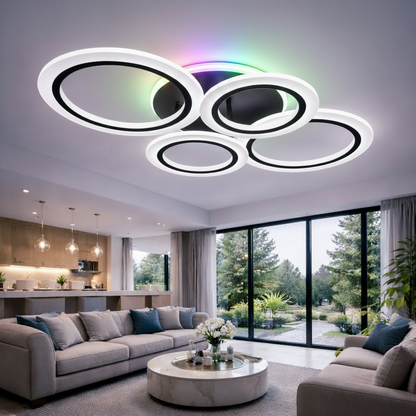 Lampadario LED con telecomando BETTY 41W, 4 Cerchi, Luce Fredda/Calda/Neutra/RGB, Dimmerabile, Nero Lampadari LED con Telecomando Titolo predefinito Alessandro Design