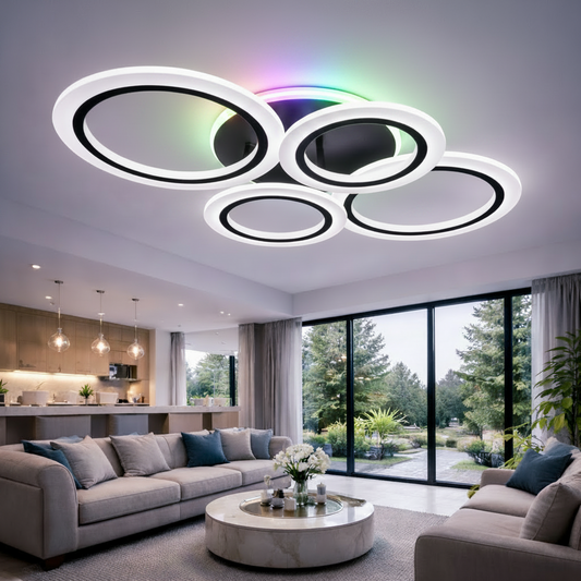 Lampadario LED con telecomando BETTY 41W, 4 Cerchi, Luce Fredda/Calda/Neutra/RGB, Dimmerabile, Nero Lampadari LED con Telecomando Titolo predefinito Alessandro Design