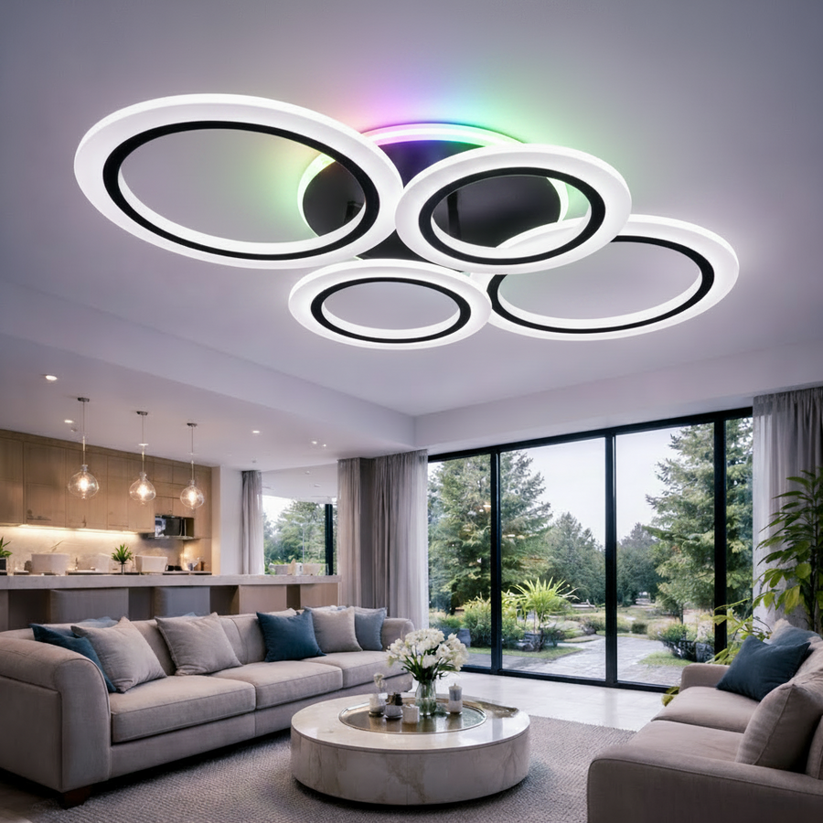 Lampadario LED con telecomando BETTY 41W, 4 Cerchi, Luce Fredda/Calda/Neutra/RGB, Dimmerabile, Nero Lampadari LED con Telecomando Titolo predefinito Alessandro Design