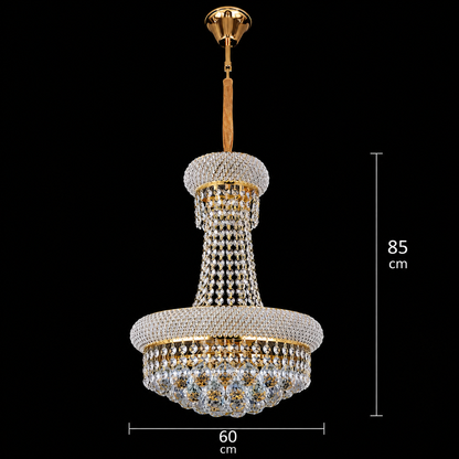 NUVOLA Magno Lampadario Cristallo, 15xE14, D60 cm, Oro, Altezza Regolabile, Metallo e Cristallo