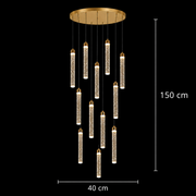 LAGOM Lampadario LED in Cristallo con Telecomando, Sospensione, 12 Sorgenti, 36W, Diametro 40cm, Luce Calda/Neutra/Fredda, Altezza Regolabile, Oro, Metallo e Cristallo