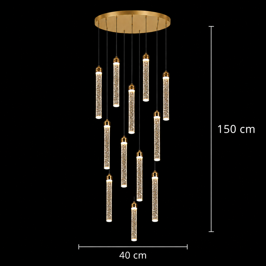 LAGOM Lampadario LED in Cristallo con Telecomando, Sospensione, 12 Sorgenti, 36W, Diametro 40cm, Luce Calda/Neutra/Fredda, Altezza Regolabile, Oro, Metallo e Cristallo