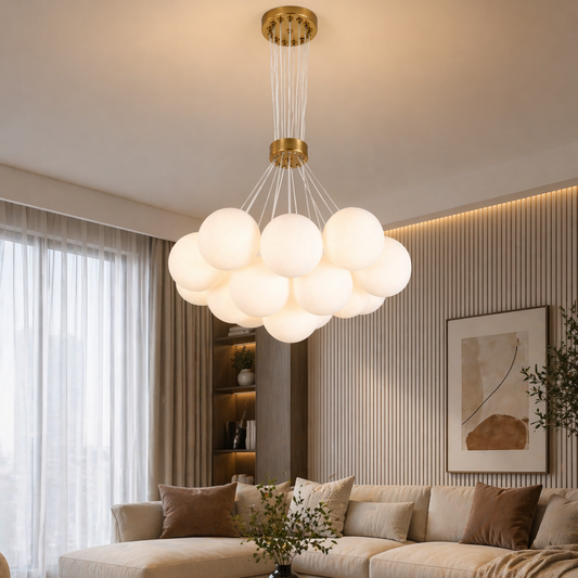 MODERN LOFT Lampadario Bagliore, Globo, 7xE27, Altezza Regolabile, Lampadari Moderni Oro Titolo predefinito Alessandro Design