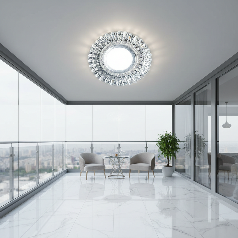 Spot LED ORBITA, 5W, Rotondo, Luce Fredda + RGB, Bianco, Resina e Vetro