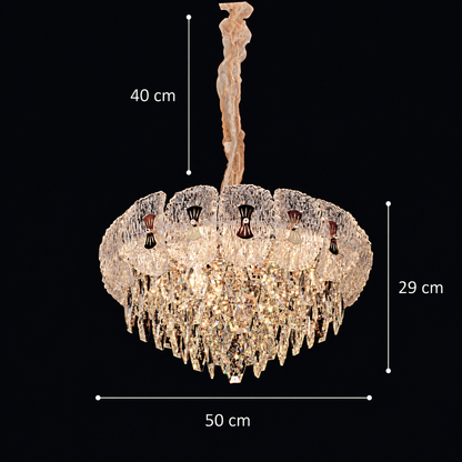 Lampadario in Cristallo DONNO Eleganza, 9xE14, Altezza Regolabile, Metallo e Cristallo, Oro