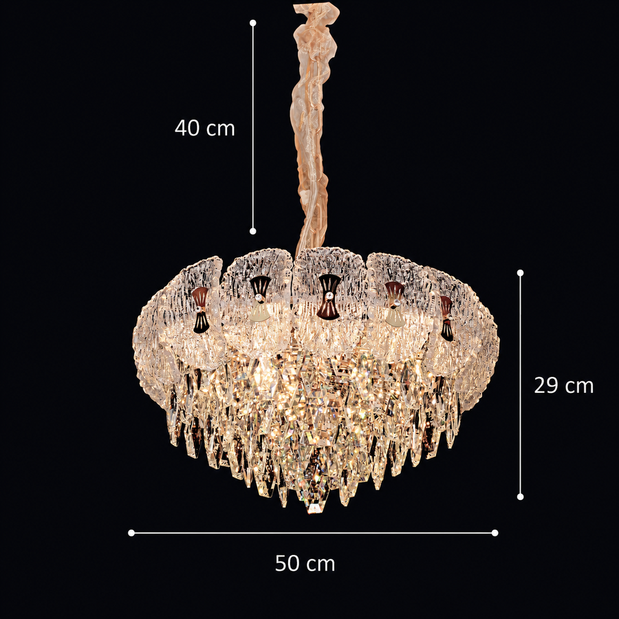 Lampadario in Cristallo DONNO Eleganza, 9xE14, Altezza Regolabile, Metallo e Cristallo, Oro