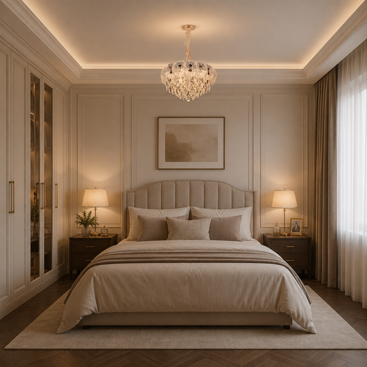 Lampadario in Cristallo DONNO Eleganza, 9xE14, Altezza Regolabile, Metallo e Cristallo, Oro