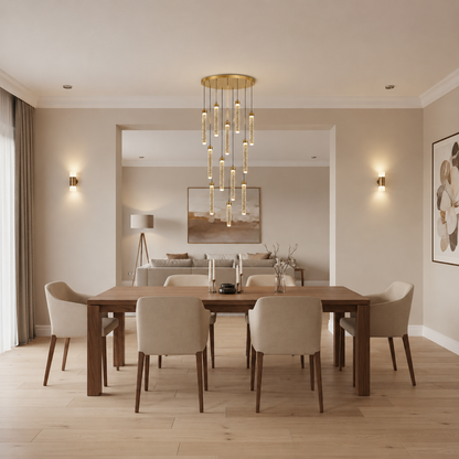 LAGOM Lampadario LED in Cristallo con Telecomando, Sospensione, 12 Sorgenti, 36W, Diametro 40cm, Luce Calda/Neutra/Fredda, Altezza Regolabile, Oro, Metallo e Cristallo