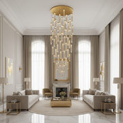 LAGOM Lampadario LED in Cristallo con Telecomando, Sospensione, 51 Sorgenti, 153W, Luce Calda/Neutra/Fredda, Diametro 100cm, Altezza Regolabile, Oro, Metallo e Cristallo