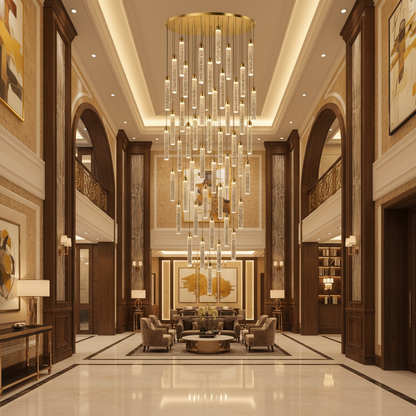 LAGOM Lampadario LED in Cristallo con Telecomando, Sospensione, 51 Sorgenti, 153W, Luce Calda/Neutra/Fredda, Diametro 100cm, Altezza Regolabile, Oro, Metallo e Cristallo