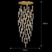 LAGOM Lampadario LED in Cristallo con Telecomando, Sospensione, 51 Sorgenti, 153W, Luce Calda/Neutra/Fredda, Diametro 100cm, Altezza Regolabile, Oro, Metallo e Cristallo