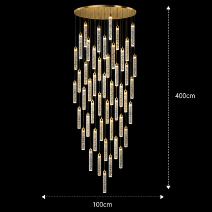 LAGOM Lampadario LED in Cristallo con Telecomando, Sospensione, 51 Sorgenti, 153W, Luce Calda/Neutra/Fredda, Diametro 100cm, Altezza Regolabile, Oro, Metallo e Cristallo