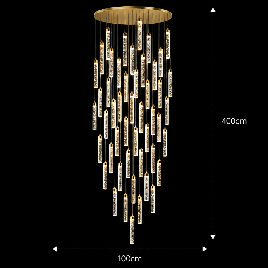 LAGOM Lampadario LED in Cristallo con Telecomando, Sospensione, 51 Sorgenti, 153W, Luce Calda/Neutra/Fredda, Diametro 100cm, Altezza Regolabile, Oro, Metallo e Cristallo