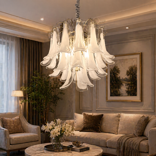 Lampadario in Cristallo MURANO Eleganza 4xE14, D50 cm, Bianco, Altezza Regolabile, Metallo e Cristallo Lampadari in Cristallo Titolo predefinito Alessandro Design