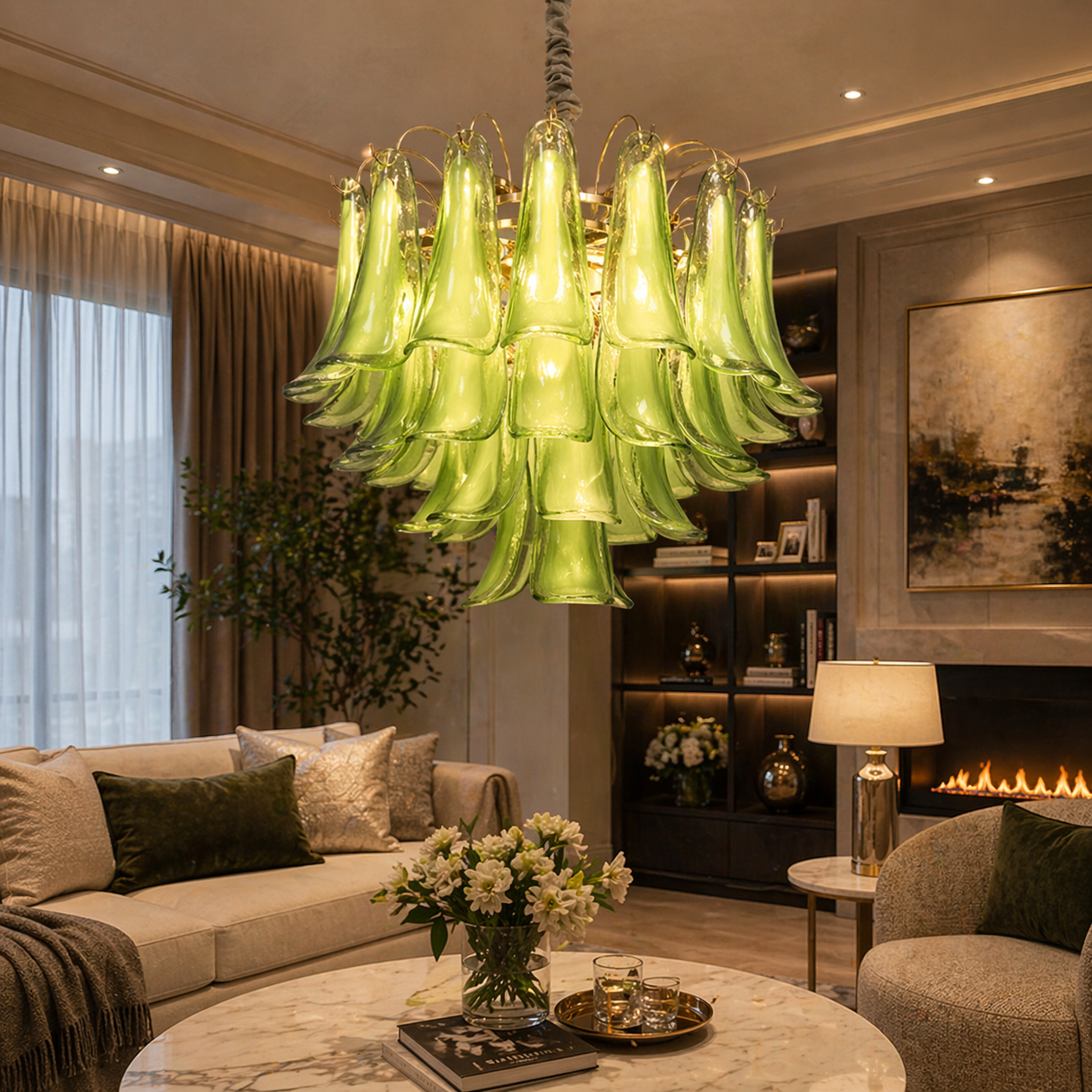 Lampadario in Cristallo MURANO Eleganza 4xE14, D50 cm, Verde, Altezza Regolabile, Metallo e Cristallo Lampadari in Cristallo Titolo predefinito Alessandro Design
