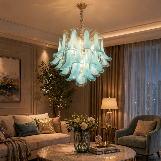 Lampadario in Cristallo MURANO Magno 7xE14, D60 cm, Blu, Altezza Regolabile, Metallo e Cristallo Lampadari in Cristallo Titolo predefinito Alessandro Design