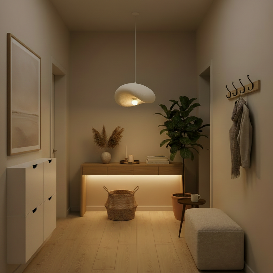 Lampadario moderno FOAMER Petito, 28 cm, sospeso, 1 X E27, bianco, metallo e schiuma, altezza regolabile