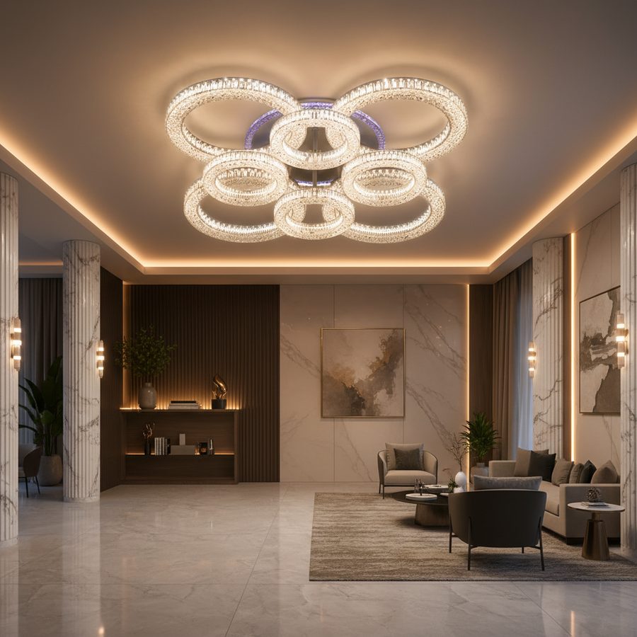 Lampadario LED RONDA Regalis con telecomando 141W, 8 Cerchi, Luce Fredda/Calda/Neutra, Dimmerabile, Lampadari LED Bianchi con Telecomando Titolo predefinito Alessandro Design