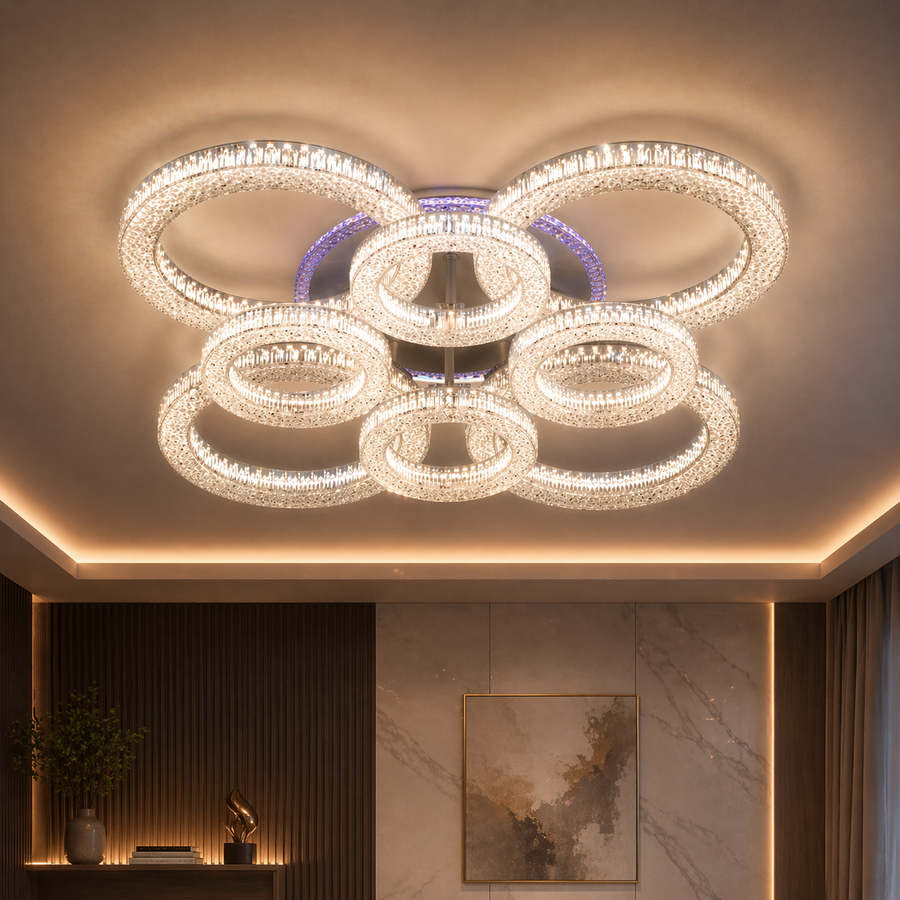Lampadario LED RONDA Regalis con telecomando 141W, 8 Cerchi, Luce Fredda/Calda/Neutra, Dimmerabile, Lampadari LED Bianchi con Telecomando Titolo predefinito Alessandro Design