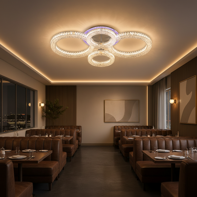 RONDA Magno Lampadario LED con telecomando 78W, 4 Cerchi, Luce Fredda/Calda/Neutra, Dimmerabile, Bianco