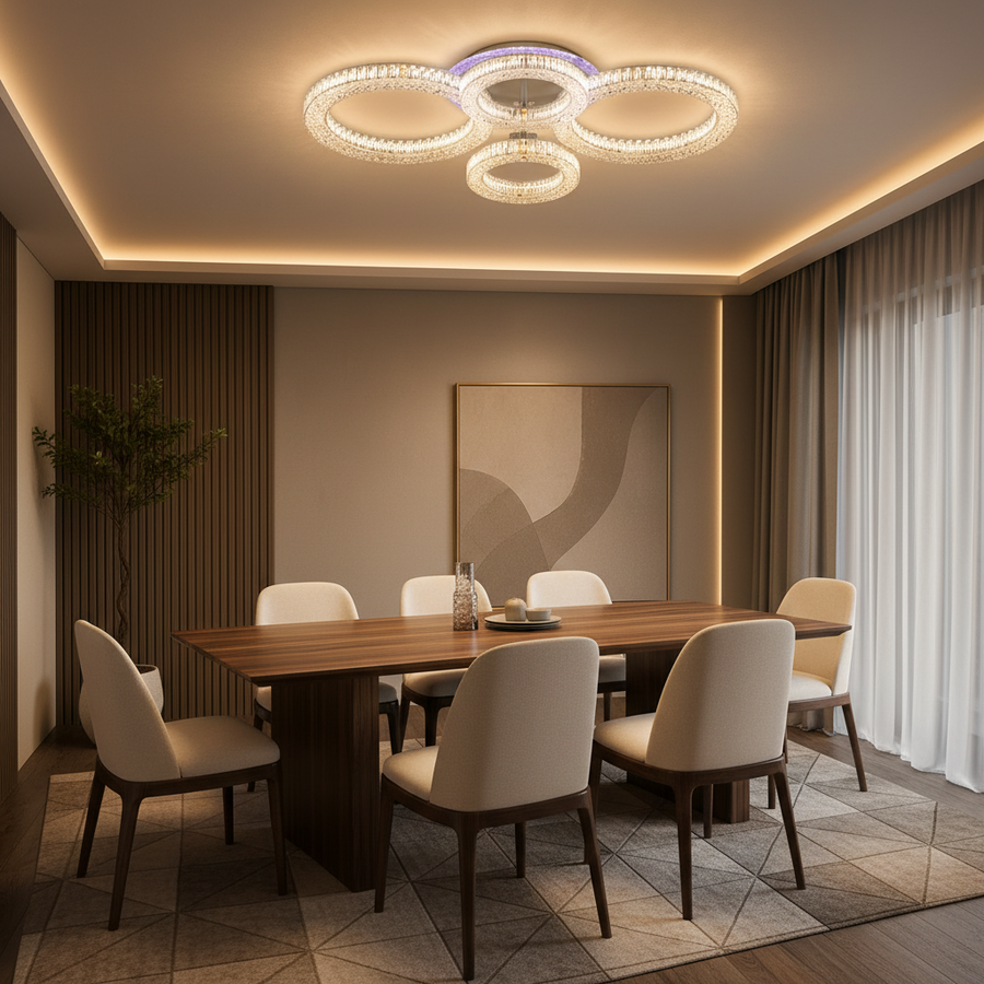 Lampadario LED RONDA Magno con telecomando 78W, 4 Cerchi, Luce Fredda/Calda/Neutra, Dimmerabile, Lampadari LED Bianchi con Telecomando Titolo predefinito Alessandro Design