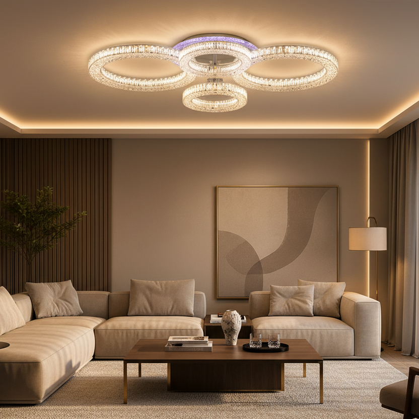 Lampadario LED RONDA Magno con telecomando 78W, 4 Cerchi, Luce Fredda/Calda/Neutra, Dimmerabile, Lampadari LED Bianchi con Telecomando Titolo predefinito Alessandro Design