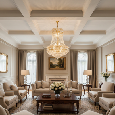 Lampadario Cristallo EMPIRE Magno 10xE14, D60 cm, Oro, Altezza Regolabile, Metallo e Cristallo