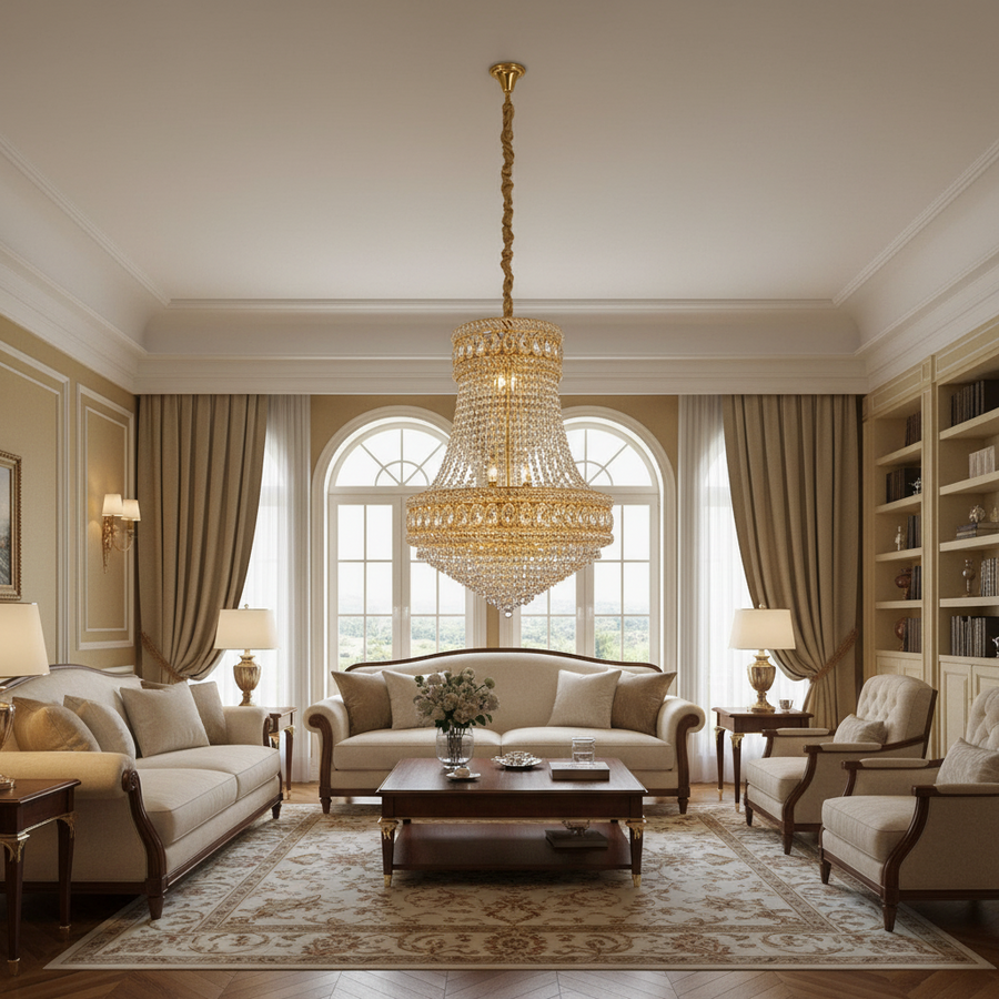 Lampadario in Cristallo EMPIRE Eleganza 10xE14, D50 cm, Oro, Altezza Regolabile, Metallo e Cristallo Lampadari in Cristallo Titolo predefinito Alessandro Design