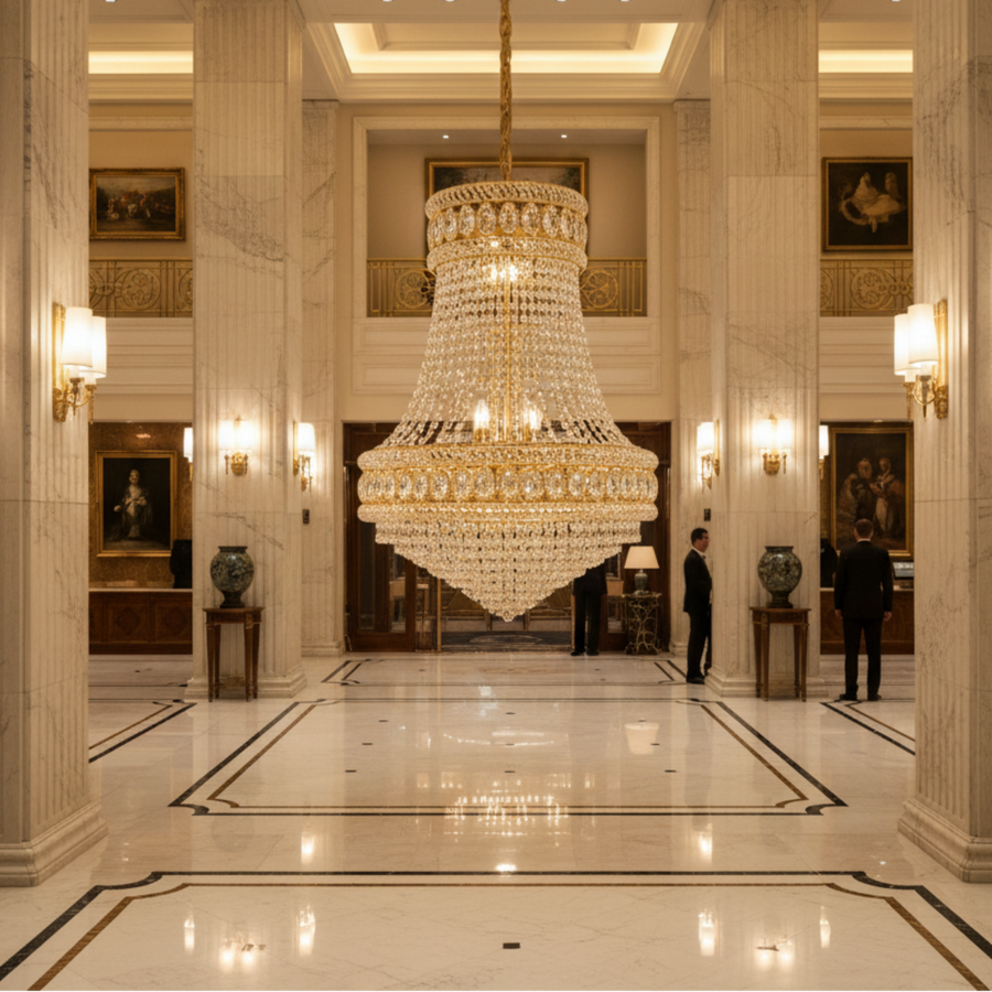 Lampadario in Cristallo EMPIRE Eleganza 10xE14, D50 cm, Oro, Altezza Regolabile, Metallo e Cristallo Lampadari in Cristallo Titolo predefinito Alessandro Design