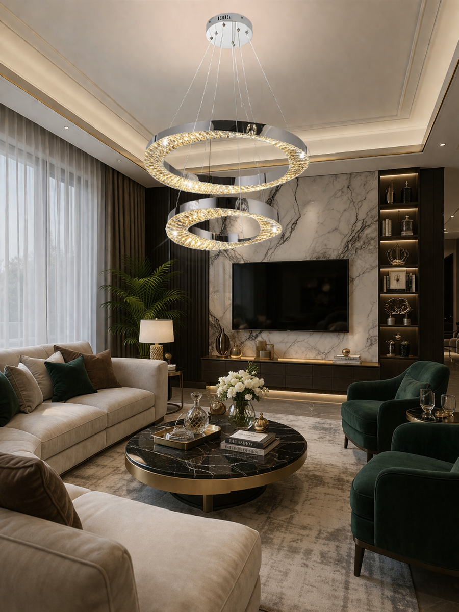 Lampadario LED con Telecomando, 196W, HALO Magno, Diametro 40+60 cm, Altezza 120 cm, IP20, Luce Fredda/Neutra/Calda, Dimmerabile, Cromo, Cristallo, Metallo Lampadario LED con Telecomando Titolo predefinito Alessandro Design