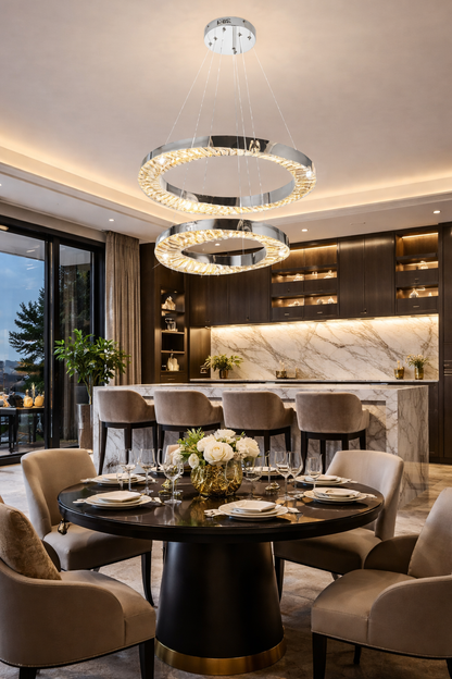 Lampadario LED con Telecomando, 196W, HALO Magno, Diametro 40+60 cm, Altezza 120 cm, IP20, Luce Fredda/Neutra/Calda, Dimmerabile, Cromo, Cristallo, Metallo Lampadario LED con Telecomando Titolo predefinito Alessandro Design