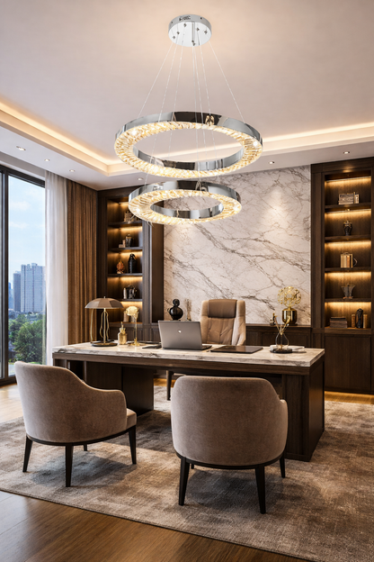 Lampadario LED con Telecomando, 196W, HALO Magno, Diametro 40+60 cm, Altezza 120 cm, IP20, Luce Fredda/Neutra/Calda, Dimmerabile, Cromo, Cristallo, Metallo Lampadario LED con Telecomando Titolo predefinito Alessandro Design