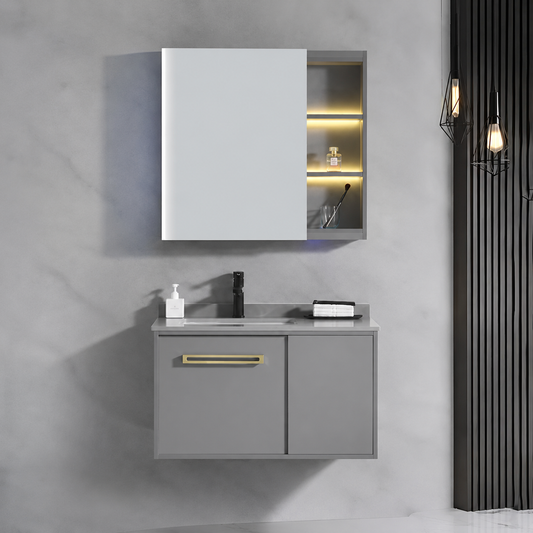 Set Mobili Bagno NOVA, Mobile Lavabo + Mobile Specchio 60 cm, 2 Pezzi, Mobili Bagno Grigio Titolo predefinito Alessandro Design