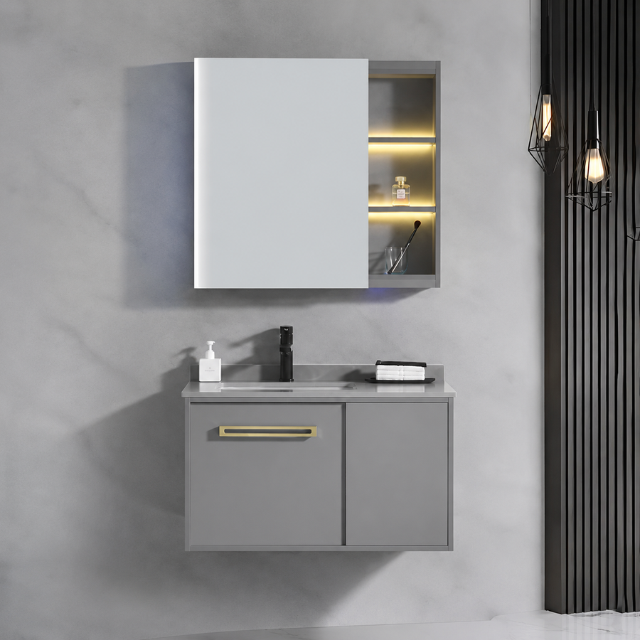 Set Mobili Bagno NOVA, Mobile Lavabo + Mobile Specchio 60 cm, 2 Pezzi, Mobili Bagno Grigio Titolo predefinito Alessandro Design