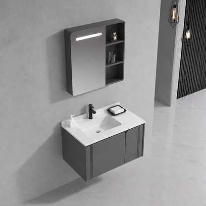 Set mobili da bagno ORIA, mobiletto per lavabo+mobiletto a specchio 60 cm, 2 pezzi, mobili da bagno grigio e bianco Titolo predefinito Alessandro Design