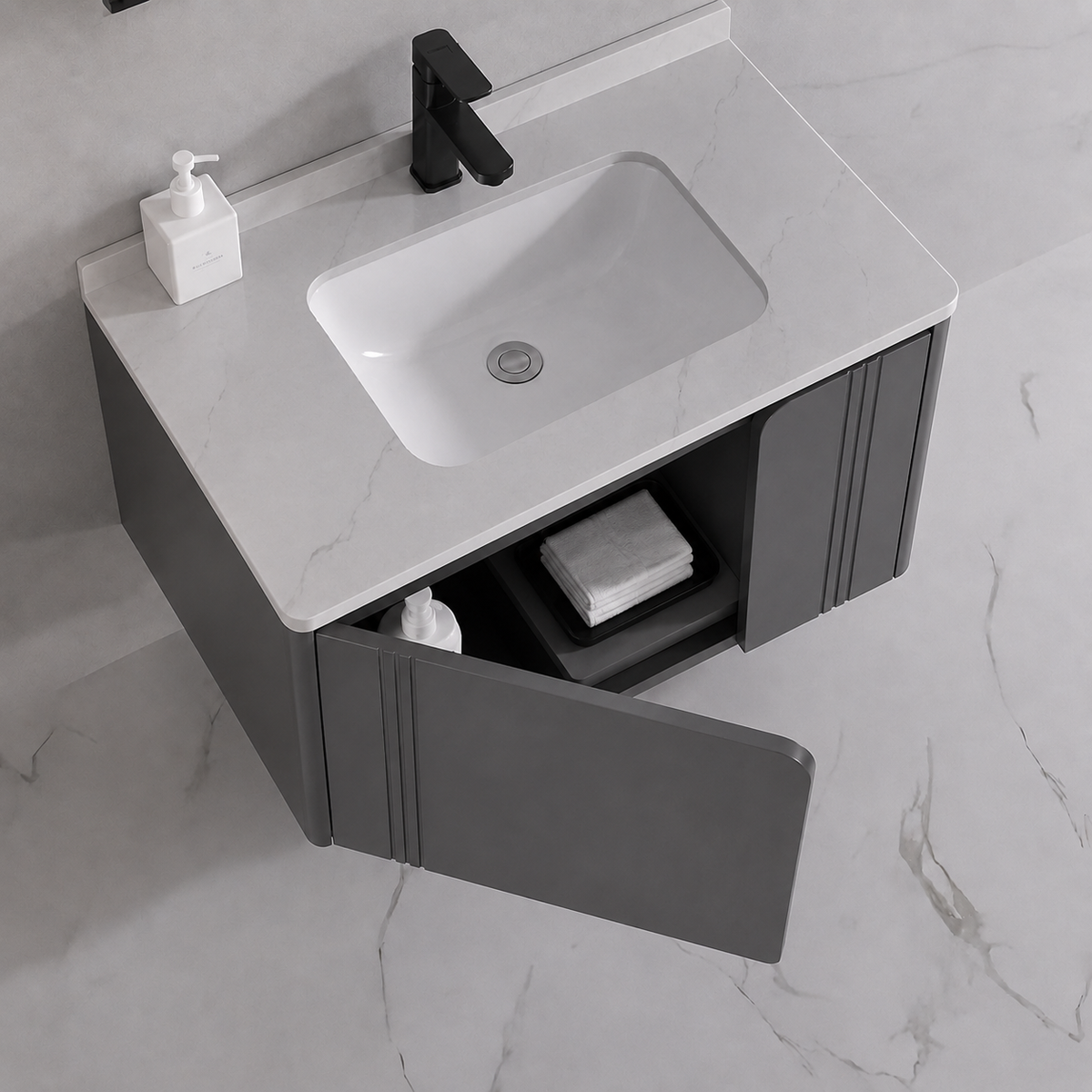 Set mobili da bagno ORIA, mobiletto per lavabo+mobiletto a specchio 60 cm, 2 pezzi, mobili da bagno grigio e bianco Titolo predefinito Alessandro Design