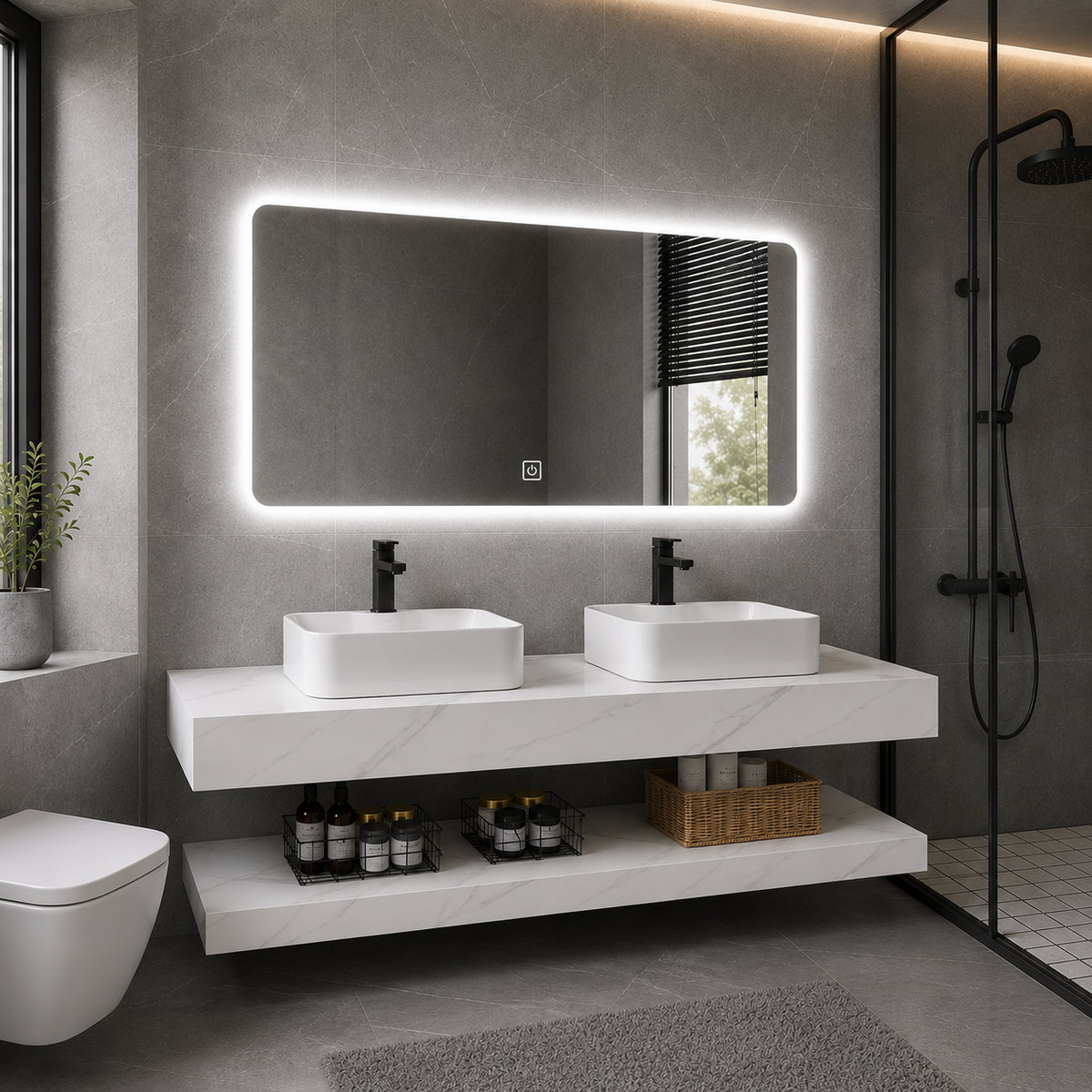 Set mobili da bagno AVEN Duo, 140 cm, 3 pezzi, mobili da bagno bianchi Titolo predefinito Alessandro Design