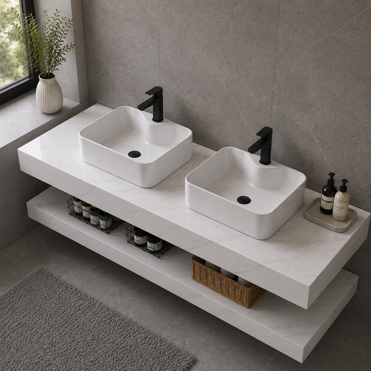 Set mobili da bagno AVEN Duo, 140 cm, 3 pezzi, mobili da bagno bianchi Titolo predefinito Alessandro Design