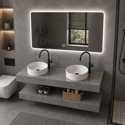 ARQON Duo Set Mobili da Bagno, 140 cm, 3 Pezzi, Mobili da Bagno Grigi Titolo predefinito Alessandro Design